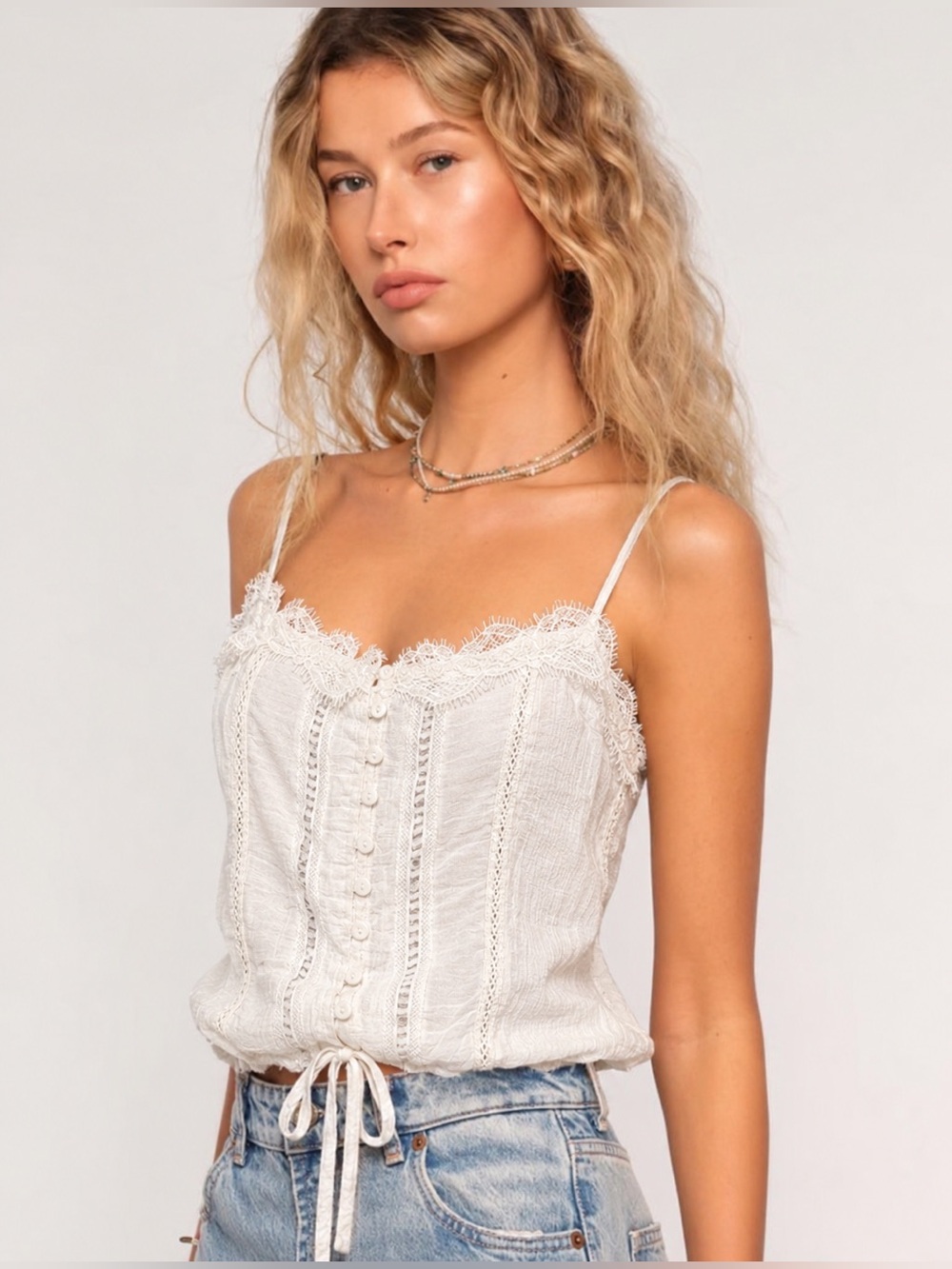 Heartloom lace detail cinch waist camisole